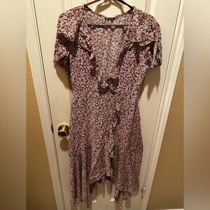 Altar'd State Pink Ruffled Wrap Midi Dress